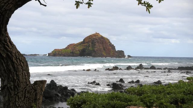 the view of alau island from koki beach on maui, hawaii