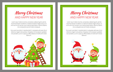 Happy New Year and Merry Christmas Elf and Santa