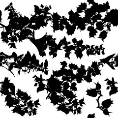 A vector seamless pattern of ink branches with leaves and flowers