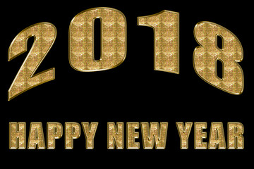 Fondo negro con letras doradas de año nuevo.