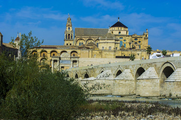 Fototapeta na wymiar Mosque of Cordoba and Roman bridge