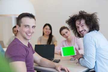 Startup Business Team At A Meeting at modern office building