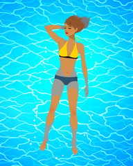Vector illustration of woman floating on water