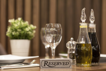 reservation on a dinner table at the restaurant