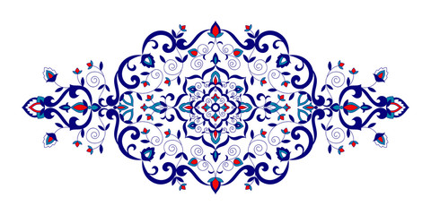 Floral pattern vector element. Turkish spa ornament with flowers motifs. Iznik symbol for royal wedding invitation, indian save the date card, yoga wallpaper, victorian tag or moroccan beauty salon. - 185881925