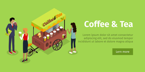 Coffee Tea Concept Isometric Vector Web Banner