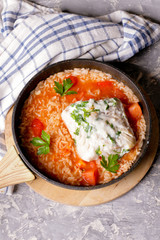 Fish with Riced and Vegetable on table