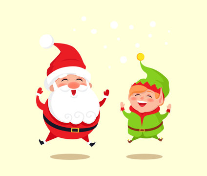 Santa Claus and Green Elf Icon Vector Illustration