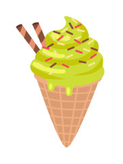 Ice Cream with Two Candy Sticks Isolated. Vector