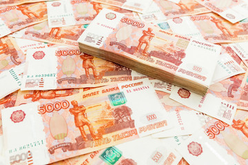 Russian paper banknotes 5000 rubles. Economy concept