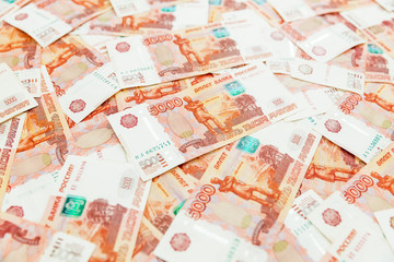 Russian banknotes 5000 rubles. Economy concept