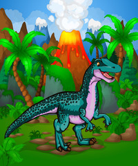 Cute cartoon raptor. Vector illustration of a cartoon dinosaur.