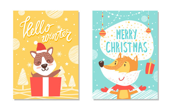 Hello Winter Christmas Poster Vector Illustration