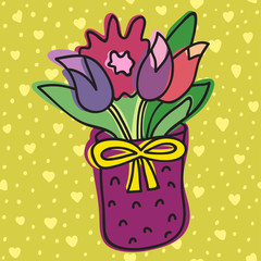Spring Flower In Pot. Stock vector template, easy to use.