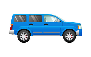 Blue Sport Utility Car in Simple Cartoon Style