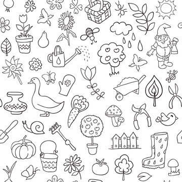 Seamless pattern of gardening objects. Can be used for textile, website background, book cover, packaging.
