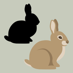 rabbit vector illustration flat style black silhouette profile