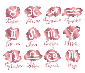 Rose gold glitter collection of zodiac signs