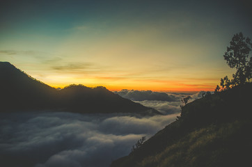 Sunset in Rinjani National Park Lombok Island Indonesia