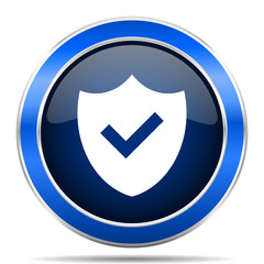 Shield vector icon. Modern design blue silver metallic glossy web and mobile applications button in eps 10