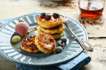 Sweet breakfast pancakes with honey