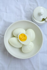 Fresh Boiled eggs in bowl above