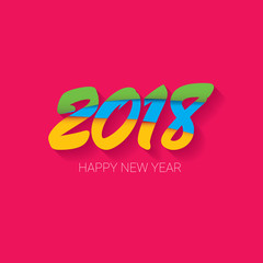 2018 Happy new year creative design numbers and greeting text isolated on pink background.