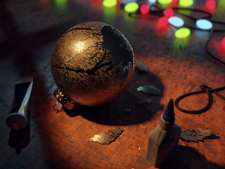 Christmas ball broken. 3D rendering