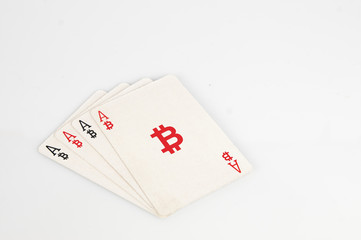 Four of a kind of bitcoin playing cards