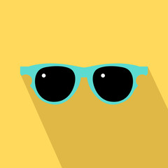 Sunglasses icon with long shadow. Flat design style. Sunglasses silhouette. Simple icon in stylish colors. Web site page and mobile app design element