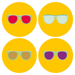 Hipster vintage sunglasses on bright background. Sunglasses icon. Modern icon in stylish colors