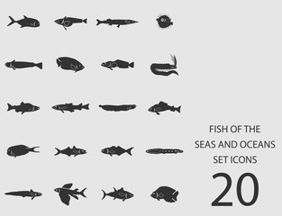 Fish the seas and oceans set of flat icons. Vector illustration