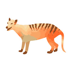 Marsupial wolf or thylacin silhouette with orange and brown watercolor texture