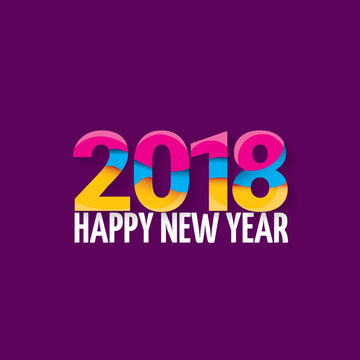 2018 Happy new year creative design numbers and greeting text isolated on violet background.