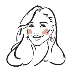 Fashion sketch of beauty model. Hand draw fashion illustration of beautiful girl. A sketch of woman with jewelry