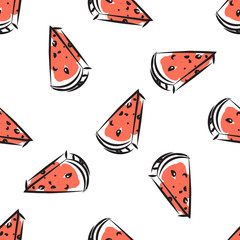 Cute seamless vector pattern with watermelon slices