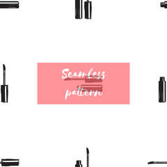 Fashion makeup. Seamless pattern lip gloss and lipstick on white background. Hand drawing. Vector illustration in a cartoon style.