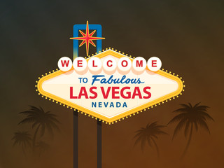 Welcome to fabulous Las Vegas Nevada sign with palm trees in the background vector illustration  - obrazy, fototapety, plakaty
