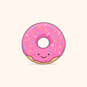 Happy donut - doughnut cartoon character vector illustration 