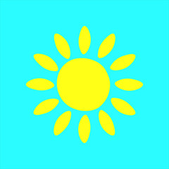 Sun icon. Cartoon sun sign. Vector sun icon on blue background