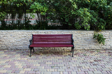 A bench in the park.