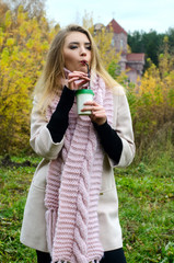 Fototapeta premium girl with Cup of coffee