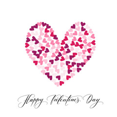 Background with hearts and Happy Valentine s day hand written ca