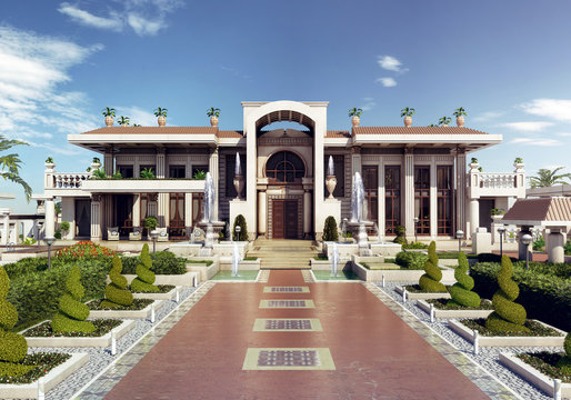 Classical villa- elevation - 3d rendering and design
