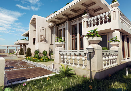 classic luxury  villa - 3d rendering
