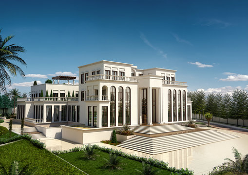 classic luxury  villa - 3d rendering