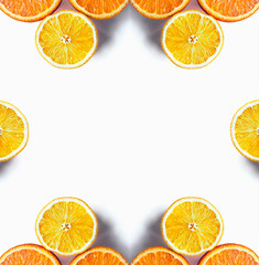 Half of lemons and oranges isolated. Vitamins for immunity. Copy space. Volkmerian, rangbour, mandarin.