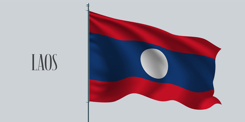 Lao waving flag on flagpole vector illustration