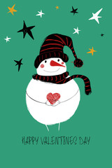 Love Card With Cute Snowman.