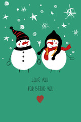 Love Card With Cute Snowmans.